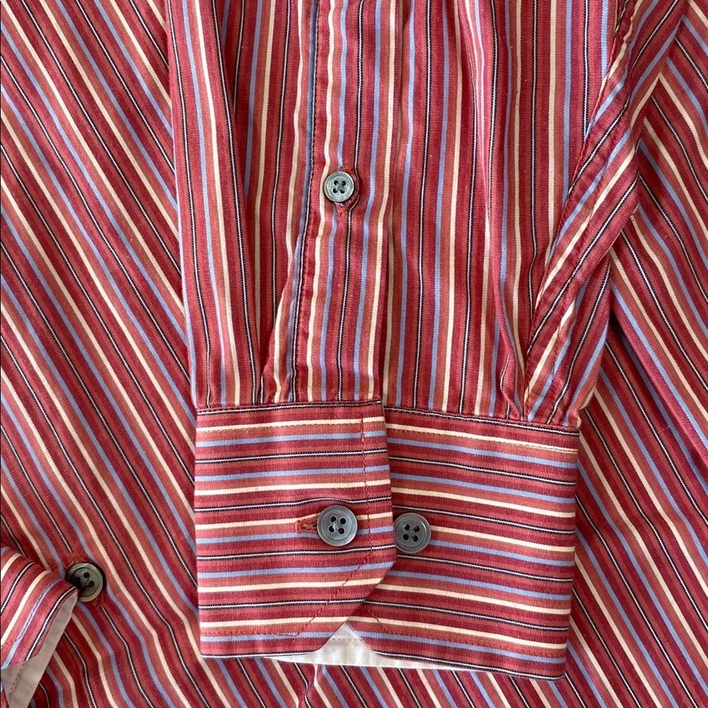 Banana Republic Mens Dress Shirt Coral Pink Striped Small